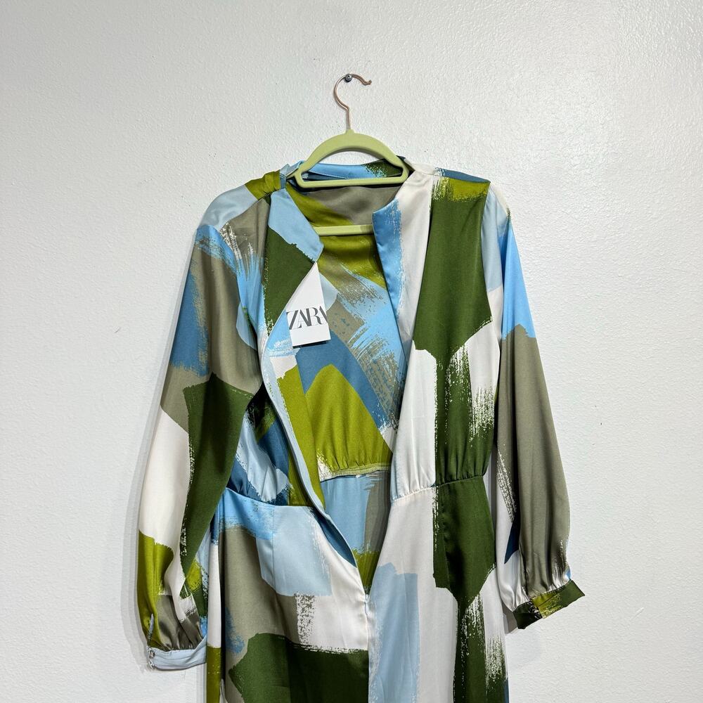 Zara Blue Multicolor Abstract Print Midi Dress Sz L NWT - Picture 9 of 14